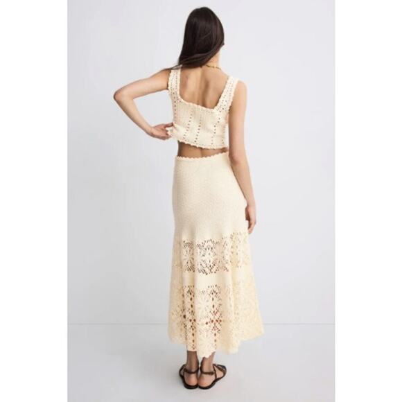 Adam Lippes Cream Midi Crochet Skirt - Off-White Cotton Knit Skirt Sz M - Picture 2 of 7